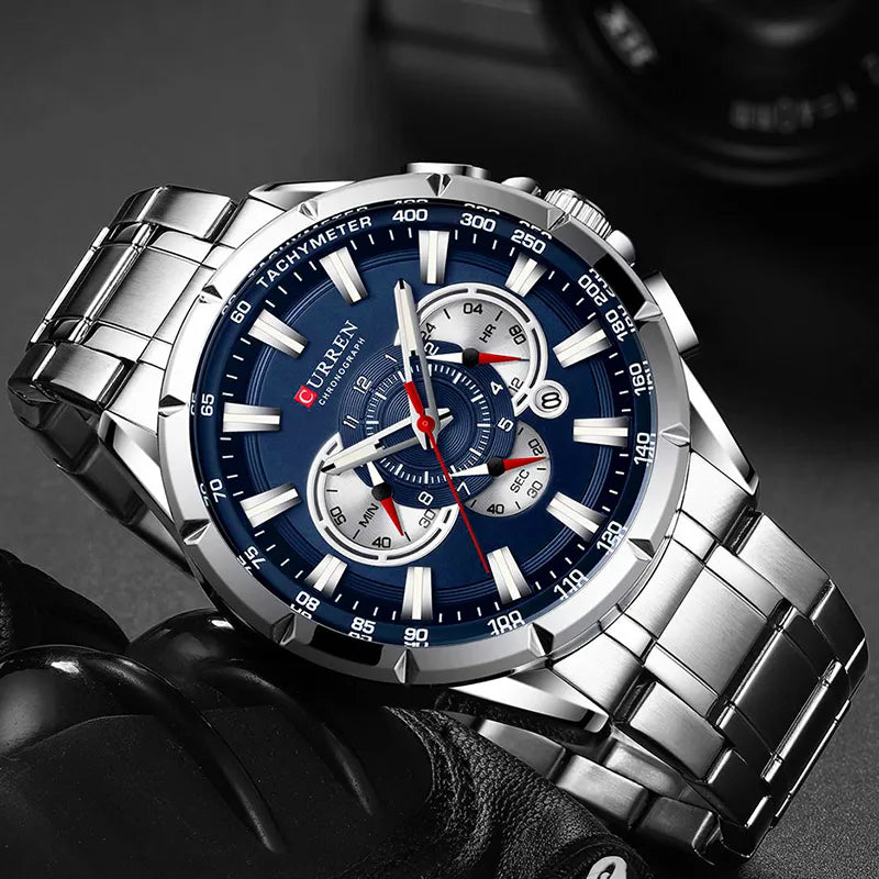 Curren Men’s Watches Top Brand Luxury Chronograph Quartz Men Watch Waterproof Sport Wrist Watch Men Stainless Steel Male Clock - Skala Store 