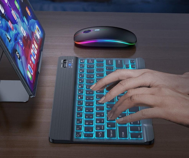 Teclado e mouse Bluetooth sem fio RGB. - Skala Store 